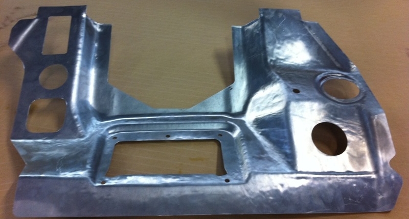 The completed hand formed aluminium footwell